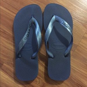 Blue Havaiana Flip Flops with Sparkly Straps